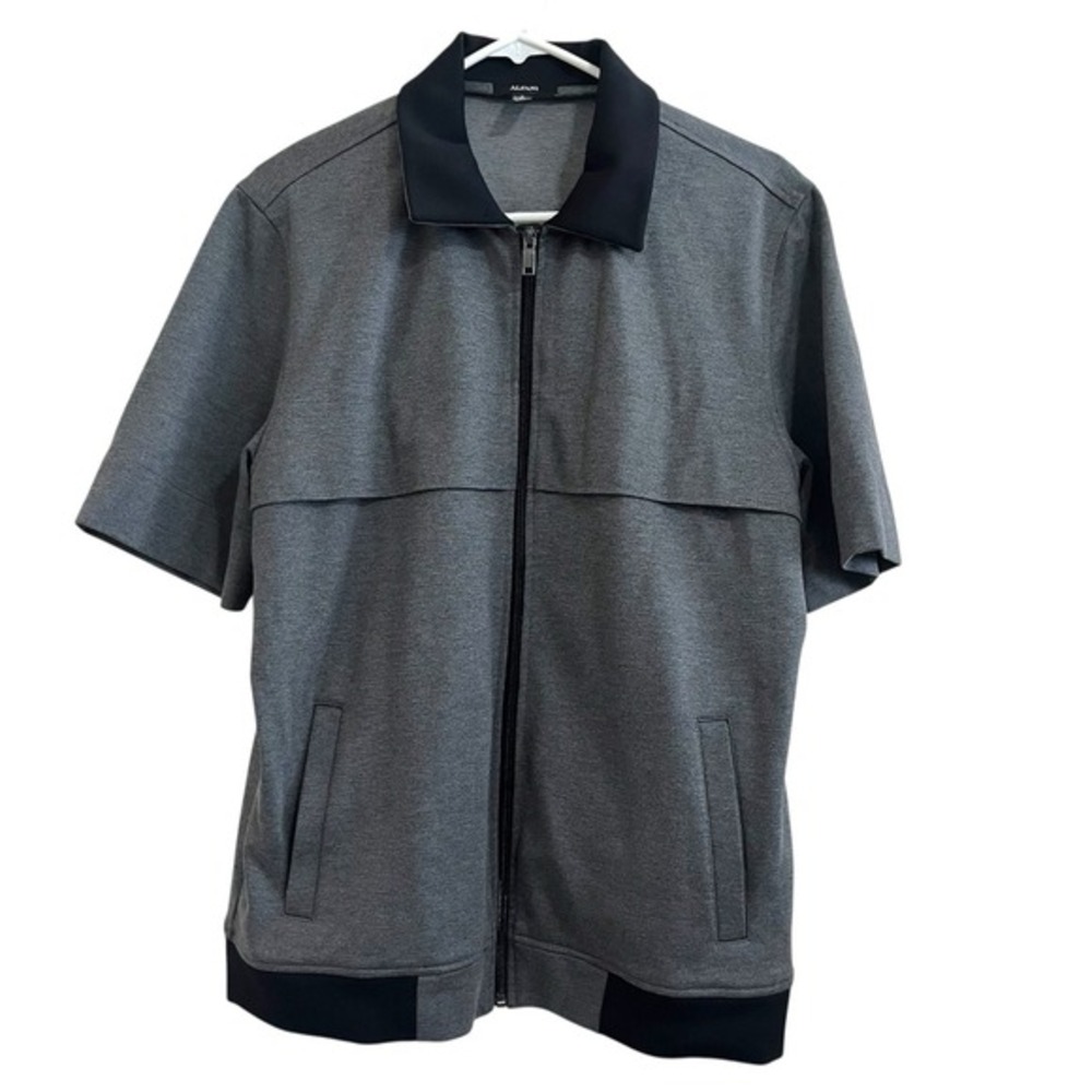 Alfani Mens‎ Full Zip Jacket M Gray Knit Colorblock Minimalist Casual Athleisure